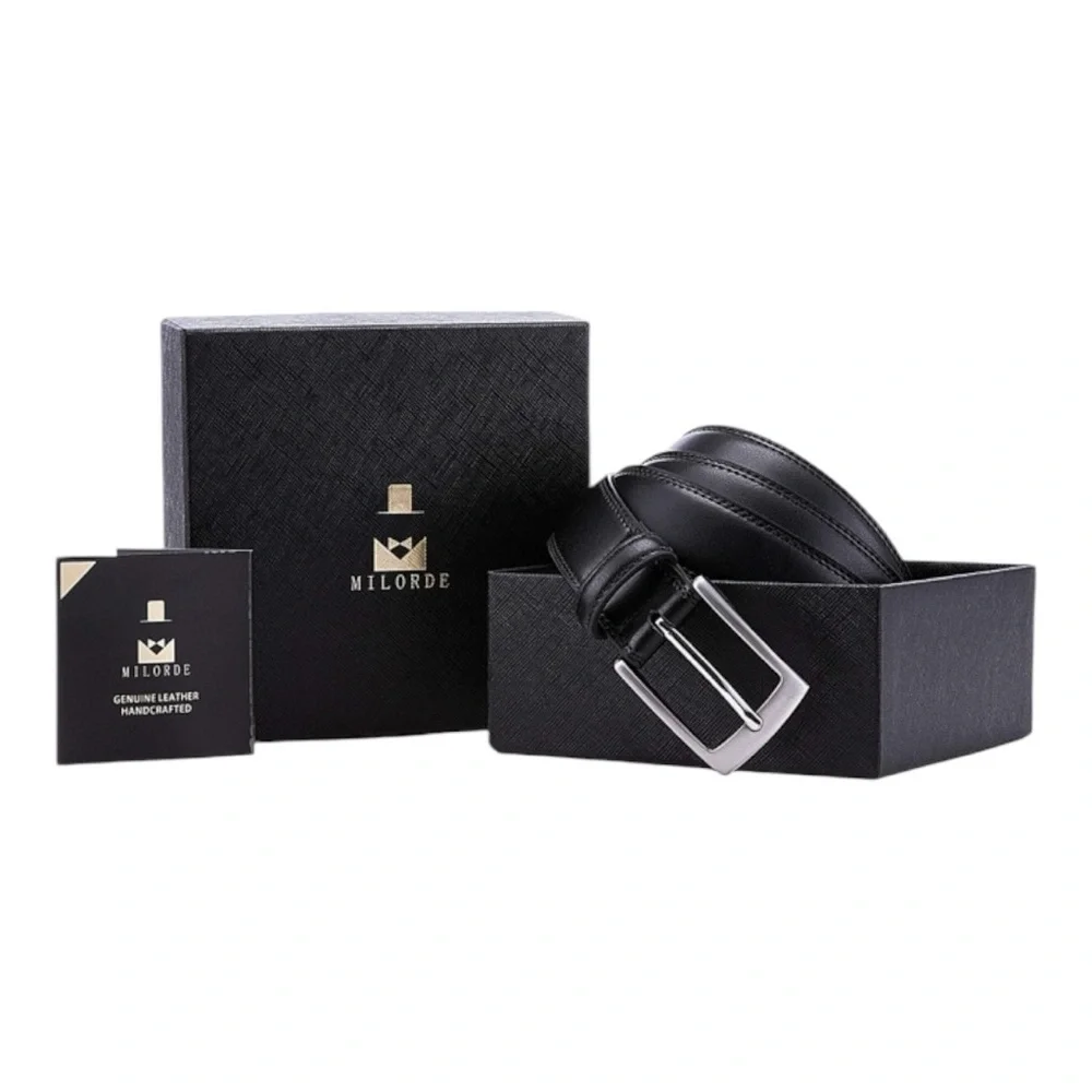 NWT-MILORDE-BLACK GENUINE LEATHER BELT-WAIST 42